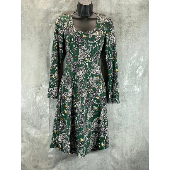 24/7 Comfort Apparel Dresses & Skirts - 24SEVEN Comfort Apparel Women's Green Paisley-Print Scoop-Neck Long-Sleeve Dress